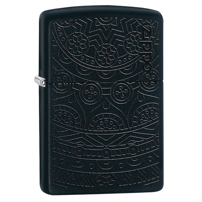Зажигалка ZIPPO Черный мотив с черным матовым покрытием | Tone on Tone Design Black Matte, латунь/сталь, чёрная, 38x13x57 мм