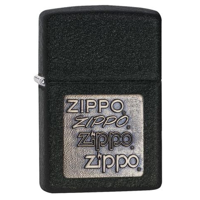 Зажигалка ZIPPO Логотип в золоте с черным покрытием с кракелюром | Gold Zippo Logo Black Crackle™, латунь/сталь, чёрная, матовая, 38x13x57 мм