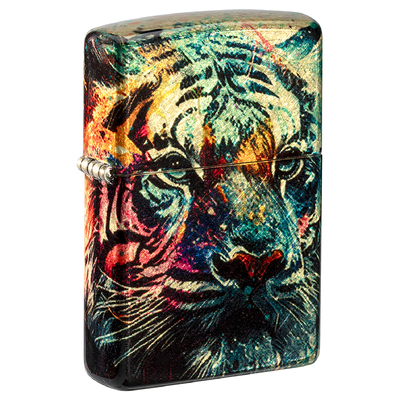 Зажигалка ZIPPO Нарисованный тигр с покрытием Искусственно состаренная латунь | Painted Tiger 540 Tumbled Brass,латунь/сталь,разноцветная, 38x13x57 мм