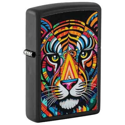 Зажигалка ZIPPO Полосатый тигр с черным матовым покрытием | Tiger Stripes Design Black Matte, латунь/сталь, черная, 38x13x57 мм