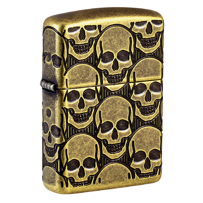Зажигалка ZIPPO Armor® Ухмыляющиеся черепушки с покрытием античная латунь | Cackling Cranium Antique Brass, латунь/сталь, золотистая, матовая, 38x13x5