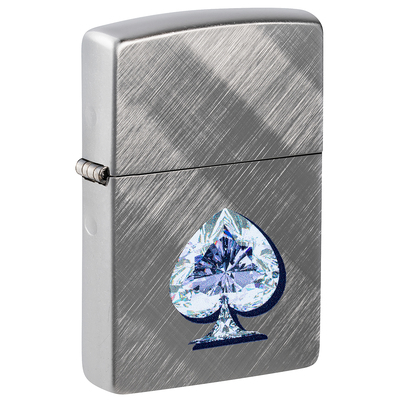 Зажигалка ZIPPO Сверкающая карта Пик с покрытием Диагональное плетение | Gleaming Spade Design Diagonal Weave, латунь/сталь, серебристая, 38x13x57 мм