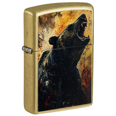 Зажигалка ZIPPO Рычащий гризли с покрытием поцарапанная латунь | Grizzly Roar Design Street Brass, латунь/сталь, золотистая, 38x13x57 мм
