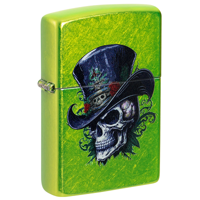 Зажигалка ZIPPO Скелет в стиле стимпанк с кислотным зеленым покрытием | Steampunk Skeleton Lurid, латунь/сталь, зеленая, глянцевая, 38x13x57 мм