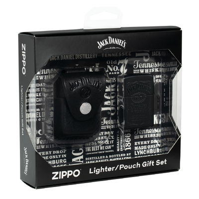 Набор ZIPPO Джек Дэниэлс | Jack Daniels®: зажигалка с черным матовым покрытием | Black Matte и кожаный чехол в подарочной коробке