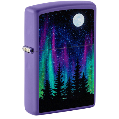 Зажигалка ZIPPO Ночь в лесу с фиолетовым матовым покрытием | Night In The Forest Purple Matte, латунь/сталь, фиолетовая, 38x13x57 мм