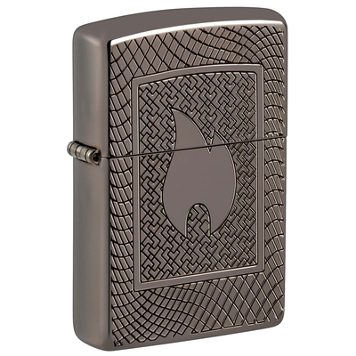 Зажигалка ZIPPO Armor® Пламя с покрытием черный лед | Armor® Flame Pattern Black Ice®, латунь/сталь, чёрная, 29x10x60 мм