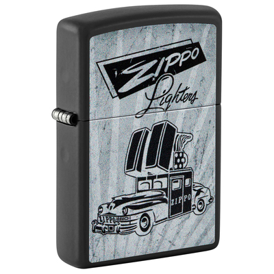 Зажигалка ZIPPO Ретроавтомобиль с черным матовым покрытием | Car Design Black Matte, латунь/сталь, черная, 38x13x57 мм