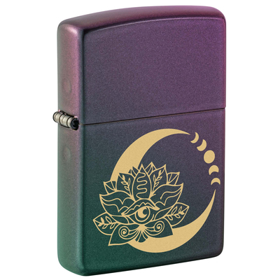 Зажигалка ZIPPO Лотос под луной с зелено-фиолетовым покрытием | Lotus Moon Iridescent, латунь/сталь, черная, 38x13x57 мм