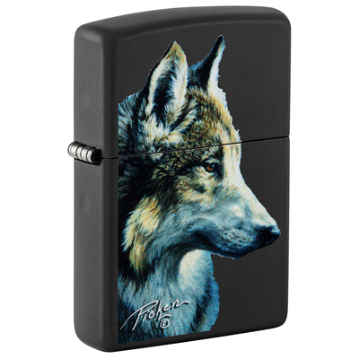 Зажигалка ZIPPO Линда Пикен «Волк» с черным матовым покрытием | Linda Picken Black Matte, латунь/сталь, черная, 38x13x57 мм