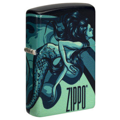 Зажигалка ZIPPO Русалка с матовым покрытием на 540 | Mermaid Design 540 Matte, латунь/сталь, черная, матовая, 38x13x57 мм