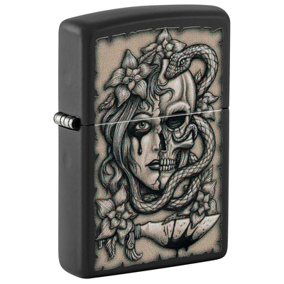 Зажигалка ZIPPO Окровавленное тату с черным матовым покрытием | Gory Tattoo Black Matte, латунь/сталь, черная, матовая, 38x13x57 мм