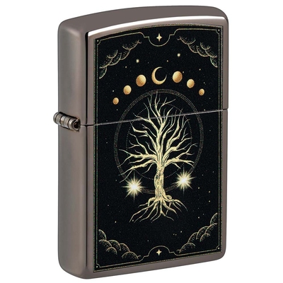 Зажигалка ZIPPO Мистическая природа с покрытием черный лед | Mystic Nature Design Black Ice®, латунь/сталь, черная, 38x13x57 мм