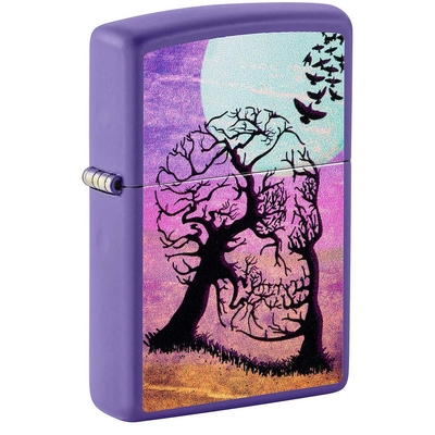 Зажигалка ZIPPO Деревья-черепа с фиолетовым матовым покрытием | Skull Tree Purple Matte, латунь/сталь, черная 38x13x57 мм