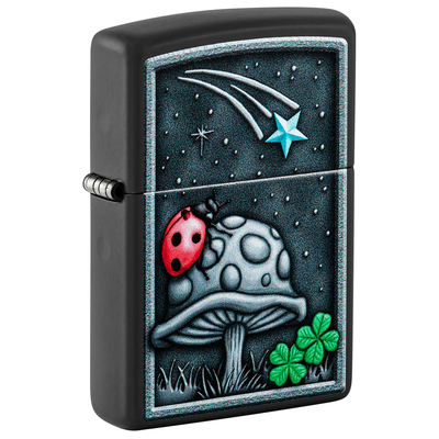 Зажигалка ZIPPO Божья коровка с черным матовым покрытием | Ladybug Design Black Matte, латунь/сталь, черная, матовая, 38x13x57 мм