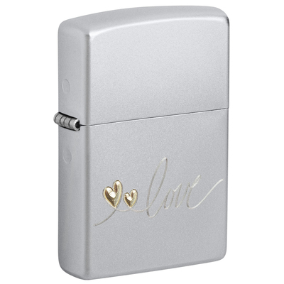 Зажигалка ZIPPO Любовь с покрытием сатинированный хром | Love Design Satin Chrome, латунь/сталь, серебристая, 38x13x57 мм