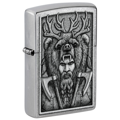Зажигалка ZIPPO Варвар с покрытием поцарапанный хром | Barbarian Design Street Chrome, латунь/сталь, серебристая, 38x13x57 мм