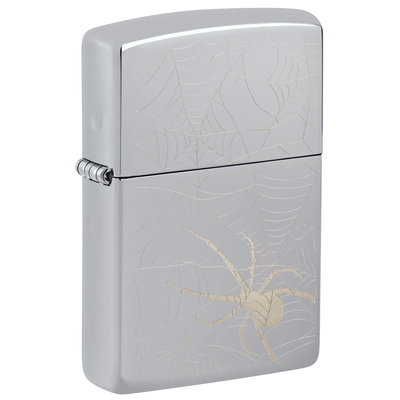 Зажигалка ZIPPO Паук с покрытием Глянцевый хром | Spider Design High Polish Chrome, латунь/сталь, серебристая, 38x13x57 мм