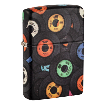 Зажигалка ZIPPO Виниловые пластинки с матовым покрытием на 540 | Records Design 540 Matte, латунь/сталь, черная, 38x13x57 мм
