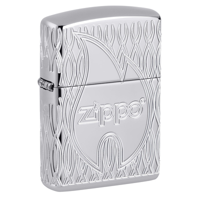 Зажигалка ZIPPO Armor® Пламя с покрытием Глянцевый хром | Flame Design High Polish Chrome, латунь/сталь, серебристая, 38x13x57 мм