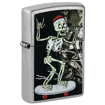Зажигалка ZIPPO Скейтборд с покрытием поцарапанный хром | Skateboard Design Street Chrome, латунь/сталь, серебристая, 38x13x57 мм