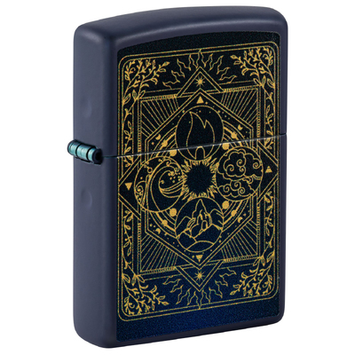 Зажигалка ZIPPO Элементы стихий с темно-синем матовым покрытием | Elements Design Navy Matte, латунь/сталь, синяя, матовая, 38x13x57 мм