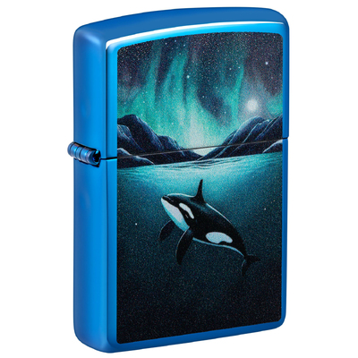 Зажигалка ZIPPO Кит с глянцевым синим покрытием | Whale High Polish Blue, латунь/сталь, синяя, глянцевая, 38x13x57 мм