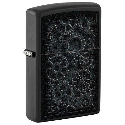 Зажигалка ZIPPO В стиле стимпанк с черным матовым покрытием | Steampunk Design Black Matte, латунь/сталь, черная, матовая, 38x13x57 мм