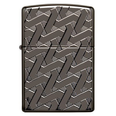 Зажигалка ZIPPO Armor® Геометрический узор с глянцевым покрытием Черный лед | Geometric Weave High Polish Black Ice®, латунь/сталь, чёрная, 38x13x57 м