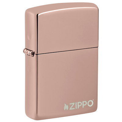 Зажигалка ZIPPO Логотип с глянцевым покрытием розовое золото | Logo High Polish Rose Gold, латунь/сталь, розовое золото, глянцевая, 38x13x57 мм