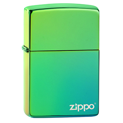 Зажигалка ZIPPO Logo с покрытием High Polish Teal, латунь/сталь, зелёная, глянцевая, 38x13x57 мм