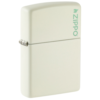 Зажигалка ZIPPO Логотип с покрытием, светящимся в темноте зеленым | Logo Glow In The Dark, латунь/сталь, белая, матовая, 38x13x57мм