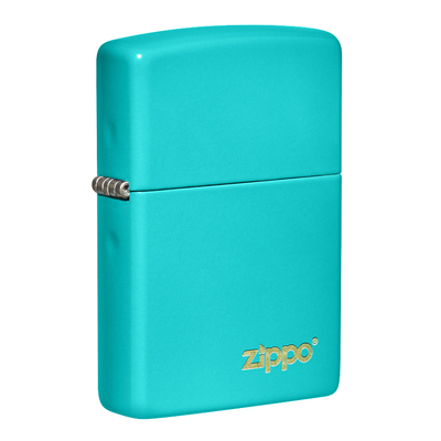 Зажигалка ZIPPO Логотип со светло-бирюзовым покрытием | Logo Flat Turquoise, латунь/сталь, бирюзовая, глянцевая, 38x13x57 мм