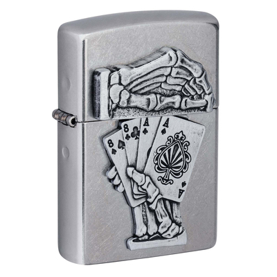 Зажигалка ZIPPO Рука мертвеца с покрытием поцарапанный хром | Dead Mans Hand Street Chrome, латунь/сталь, серебристая, 38x13x57 мм