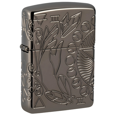 Зажигалка ZIPPO Armor® Черная магия с покрытием черный лед | Armor® Wicca Design Black Ice®, латунь/сталь, чёрная, 38x13x57 мм