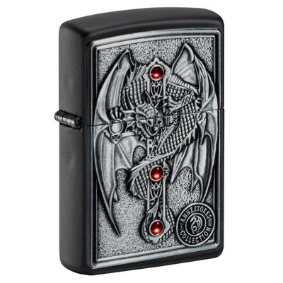 Зажигалка ZIPPO Крест с крылатым драконом с черным матовым покрытием | Winged Dragon Cross Black Matte, латунь/сталь, чёрная, 38x13x57 мм