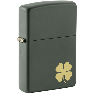 Зажигалка ZIPPO Четырехлистный клевер с зеленым матовым покрытием | Four Leaf Clover Green Matte, латунь/сталь, зеленая, 38x13x57 мм