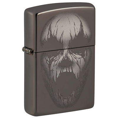Зажигалка ZIPPO Крик монстра с покрытием черный лед | Screaming Monster Black Ice®, латунь/сталь, черная, 38x13x57 мм
