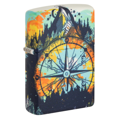 Зажигалка ZIPPO Компас с покрытием, светящимся в темноте зеленым | Compass Glow In The Dark Green, латунь/сталь, разноцветная, 38x13x57 мм
