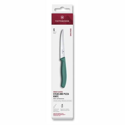 Набор из 6 ножей для стейков VICTORINOX Швейцарская классика | Swiss Classic, 11 см, волнистая кромка, зеленая рукоять