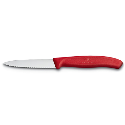 Нож для овощей VICTORINOX SwissClassic, лезвие 8 см с волнистой кромкой, красный