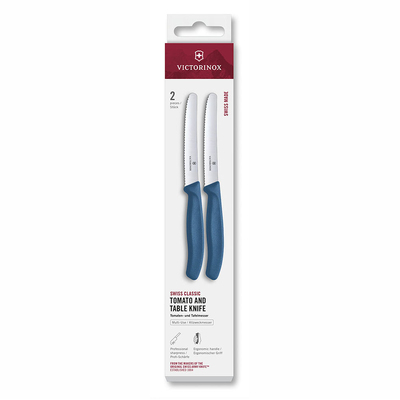 Набор из 2 столовых ножей VICTORINOX Швейцарская классика | Swiss Classic, 11 см, волнистая кромка, синяя рукоять