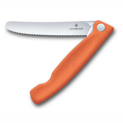 Нож для овощей VICTORINOX Швейцарская классика | Swiss Classic, складной, лезвие 11 см с волнистой кромкой, оранжевый