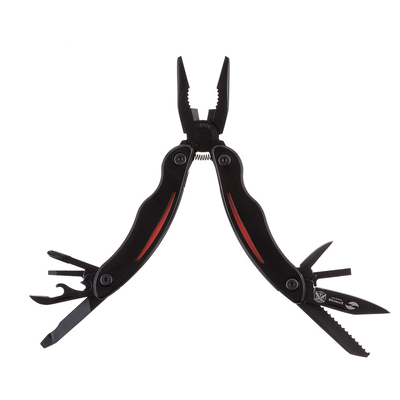 Мультитул Stinger, 105x50 мм, 9 функций, сталь/пластик, чёрно-красный, в комплекте нейлоновый чехол
