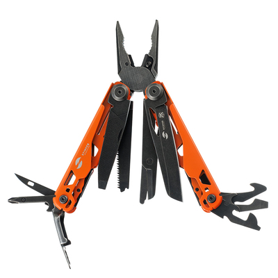Мультитул Stinger, 107 х 19 мм, 19 функций, сталь, оранжевый корпус, стоунвош, в картонной коробке, в комплекте нейлоновый чехол