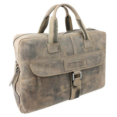 Портфель на молнии WENGER "STONEHIDE", коричневый, кожа, 55х11x40 см