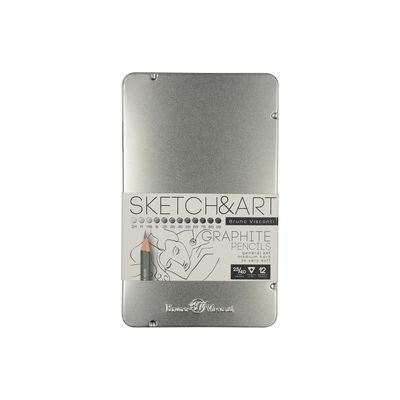 Набор чернографитовых карандашей  "Sketch & Art" ,12 шт. 2h-9b, металлическая коробка с ложементом