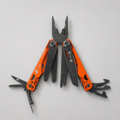 Мультитул Stinger, 107 х 19 мм, 19 функций, сталь, оранжевый корпус, стоунвош, в картонной коробке, в комплекте нейлоновый чехол