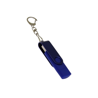 USB-флешка на 16 Гб 2 в 1 поворотный механизм, c дополнительным разъемом Type-C с одноцветным металлическим клипом, синий