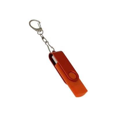 USB-флешка на 32 Гб 2 в 1 поворотный механизм, c дополнительным разъемом Type-C с одноцветным металлическим клипом, оранжевый